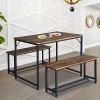 3 Piece Kitchen Table Set with 2 Benches;  Wood Dining Table Set for 4-Person Space-Saving Dinette for Kitchen;  Rustic Brown